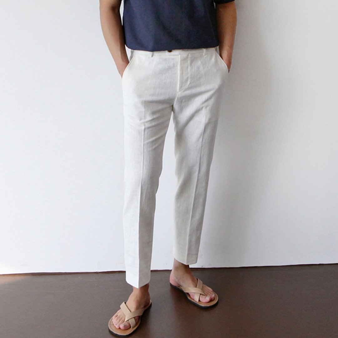 Gentlemans classic plain and breathable cotton linen pants