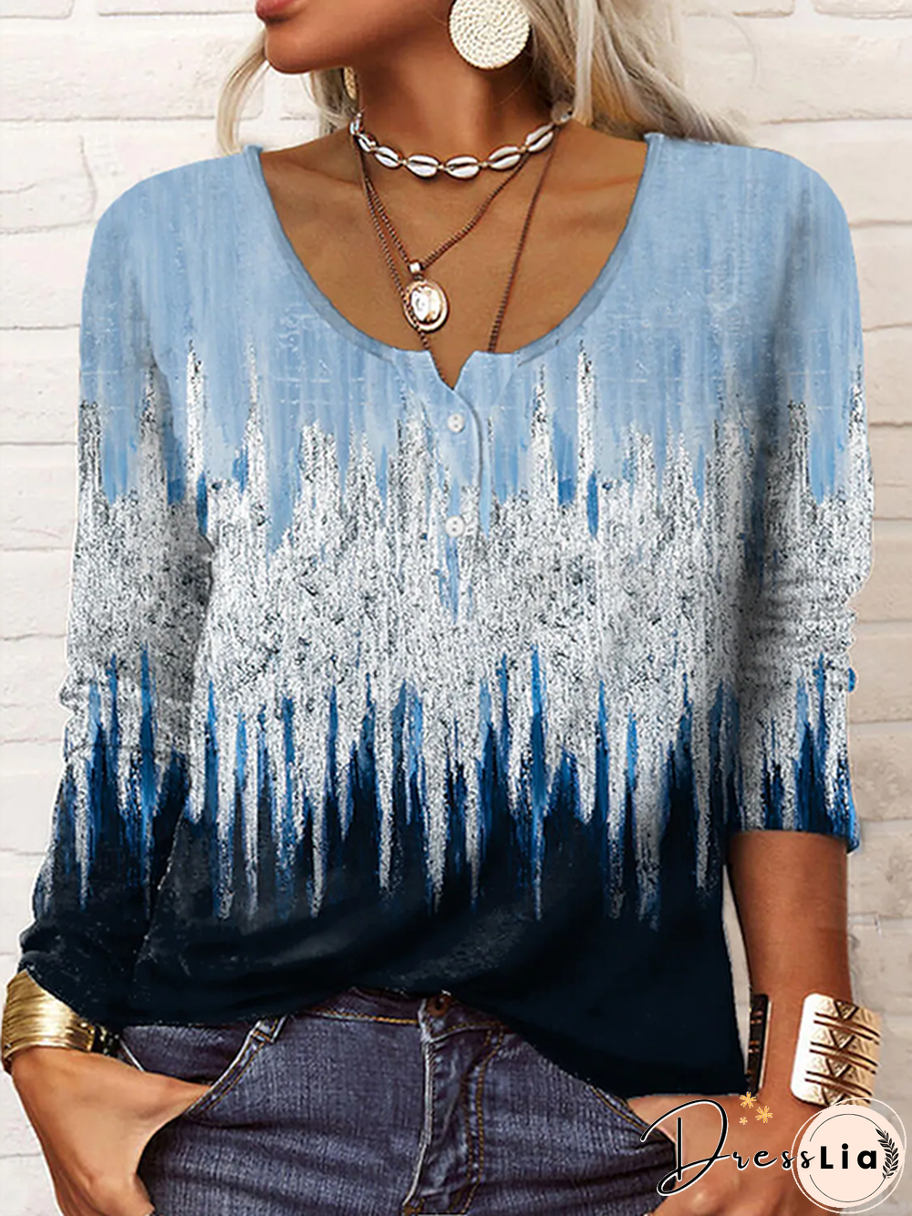 Casual Floral Autumn Lightweight Micro-Elasticity Long sleeve Regular H-Line Regular Size T-shirt for Women