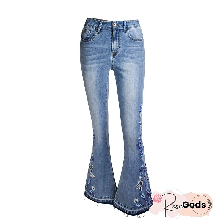 Tight Boho Floral Washing Process Jeans