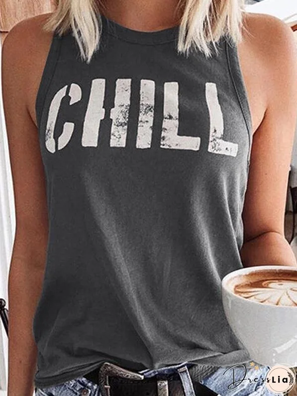 Letter Print Sleeveless Casual Tank Tops