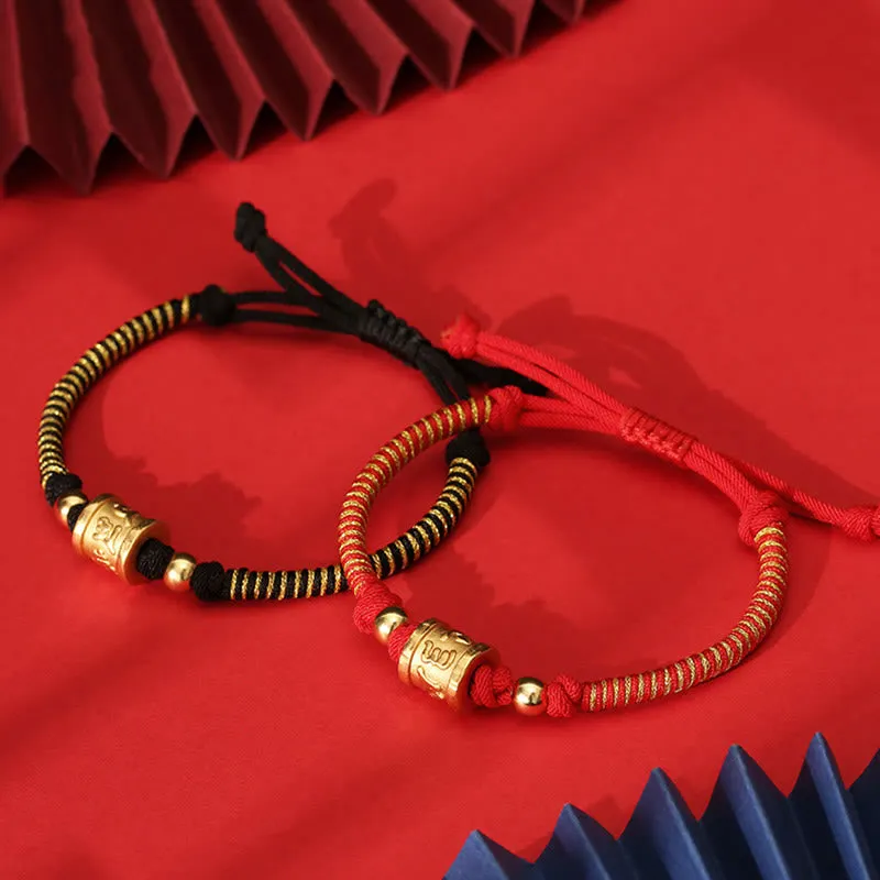 Handmade 999 Sterling Silver Tibetan Golden Om Mani Padme Hum Engraved Luck Connection Braided Bracelet