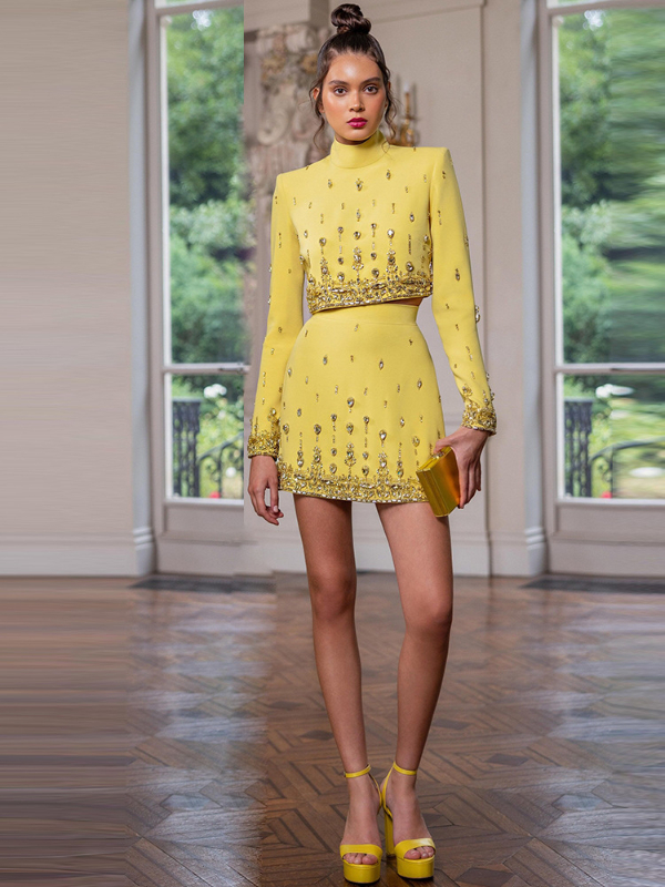 Lace Applique Two-Piece Set – Flare Sleeve & Mini Skirt main image 0