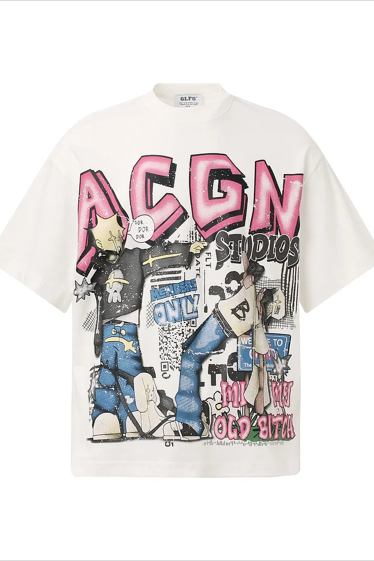 Urban Hip-hop Cartoon Print Loose Fit T-shirt