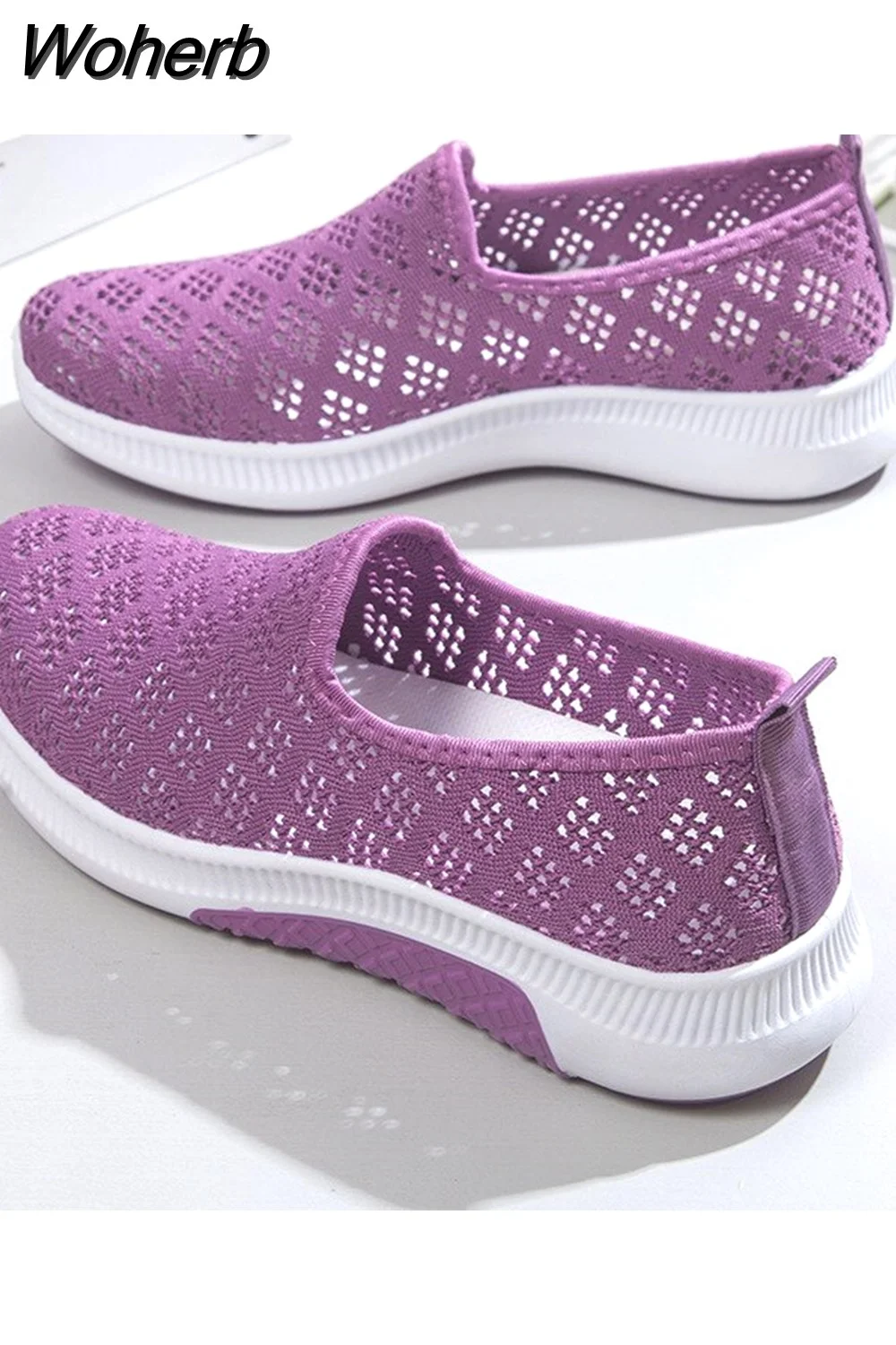 Woherb NEW Summer Korean Mesh Comfortable Women Shoes Breathable Hollow Sports Walking Sneakers Casual Flat Ladies 601-1