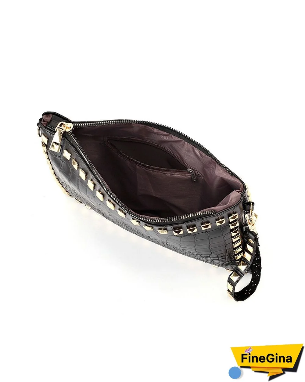 Rivet Decor Croc Embossed Clutch Bag With Wristlet