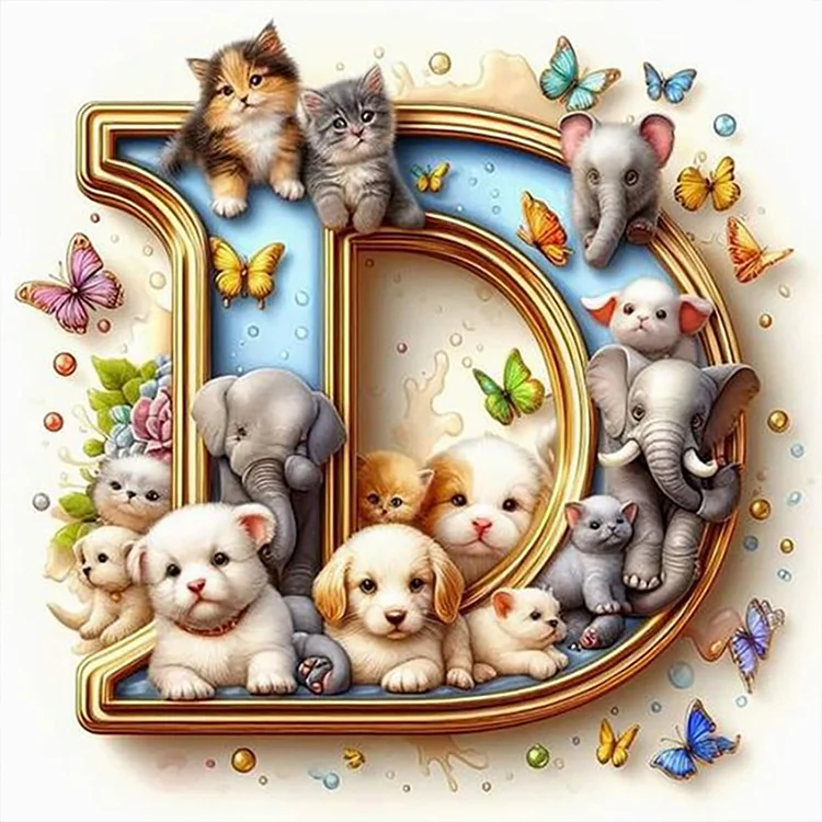 Animal Letter D 30*30CM (Canvas) Full Round Drill Diamond Painting gbfke