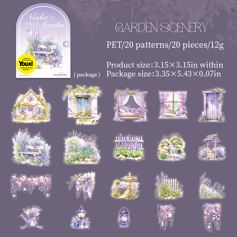 PET Sticker - Violent Garden Series Cute Character Lavender Flower