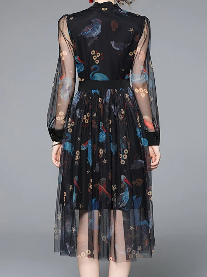 Fashion Mesh Print Dress
