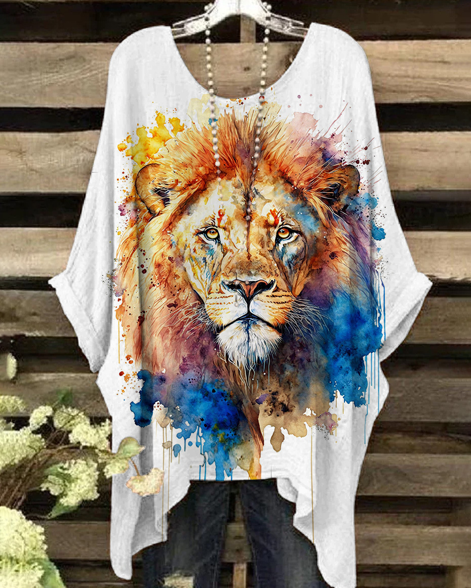 Watercolor Lion Printed  Blouses