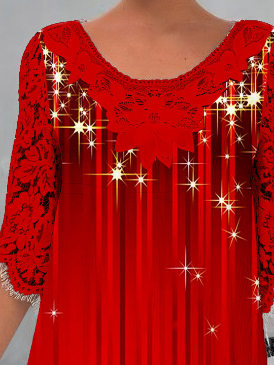 Women Half Sleeve V-neck Solid Color Dress