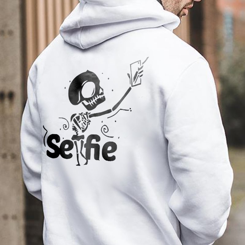Selfie Funny Skull Print Hoodie - Krazyskull