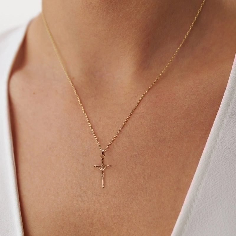 925 Sterling Silver Plated Cable Chain Plating Cross Pendant Necklace