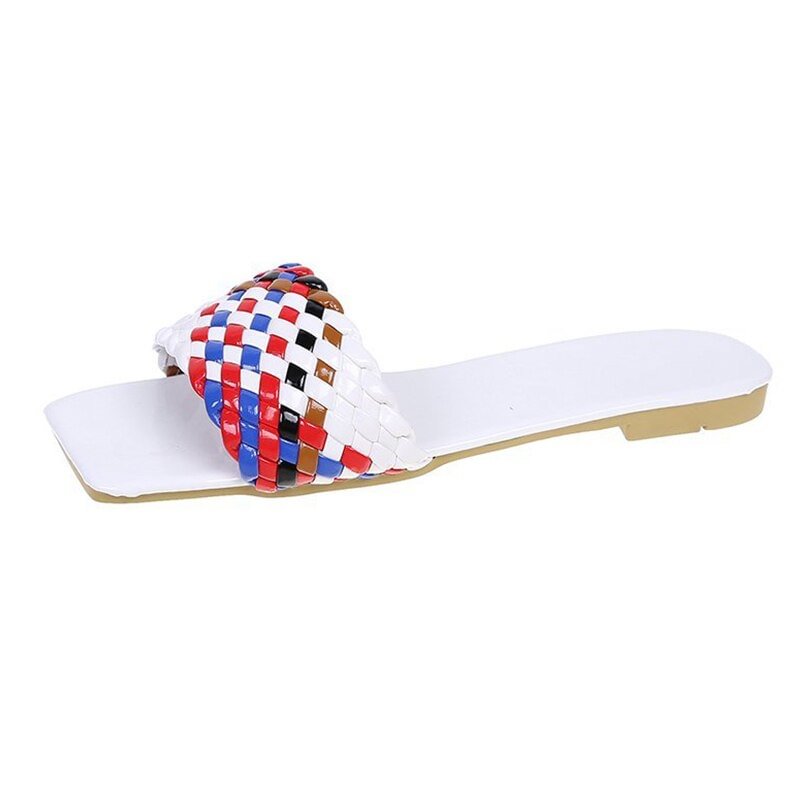 2021 Women Braided Slippers Beach Candy Colors Charm Summer Open-toe Flat Slippers Large Size 42 Vacation Casual Women Shoes