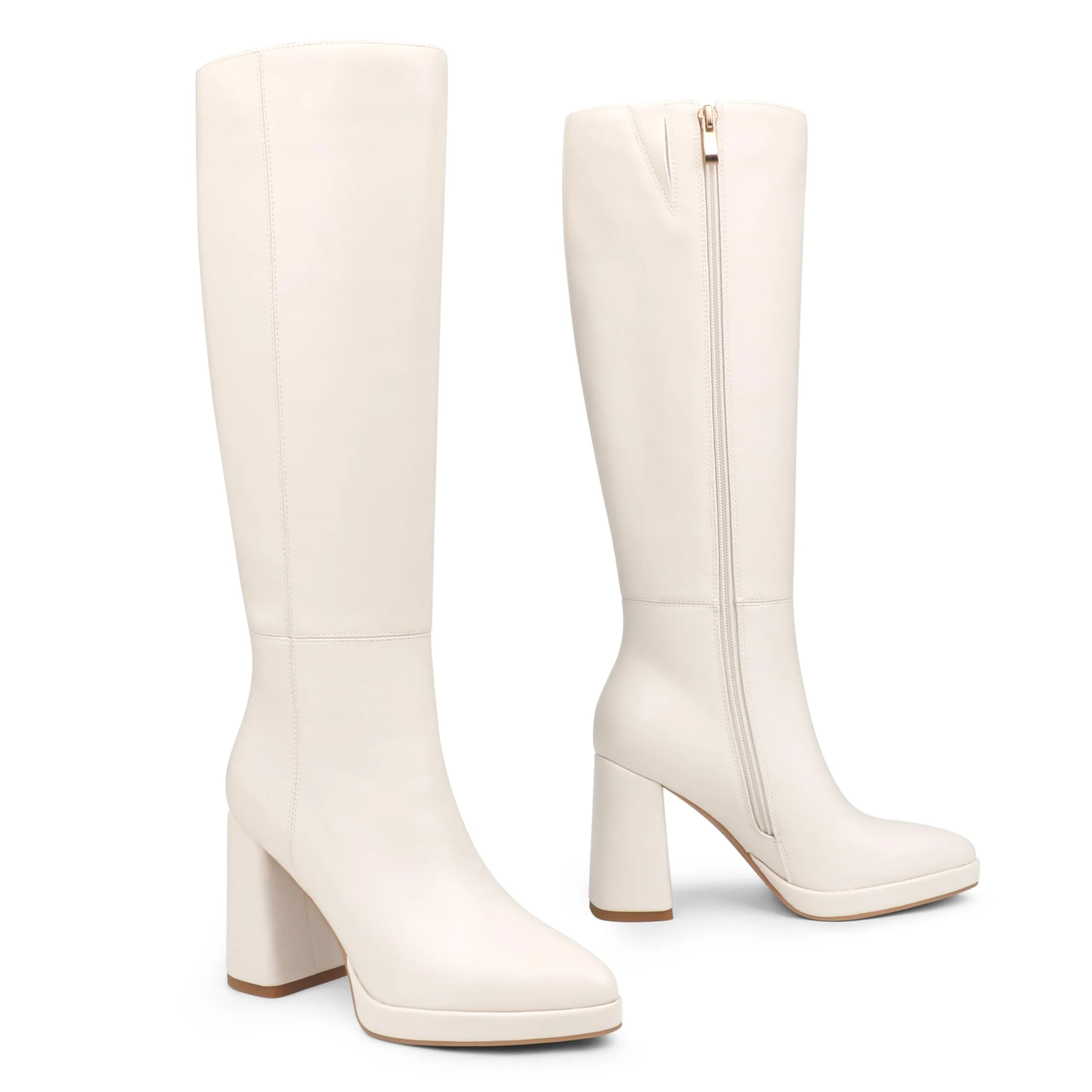 Women's Square-Toe Knee-High Boots with Platform and Block Heels