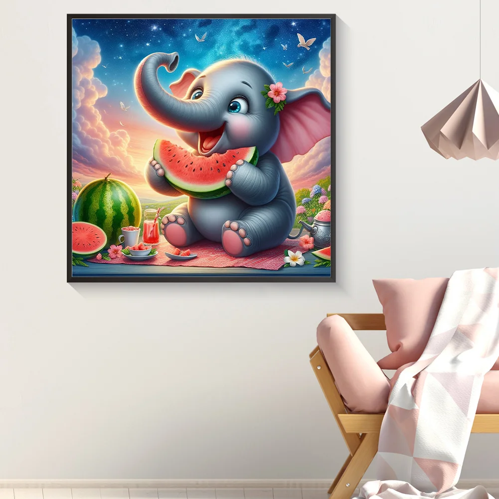 Diamond Painting - Full Square Drill - Cute Elephant(Canvas|35*35cm)