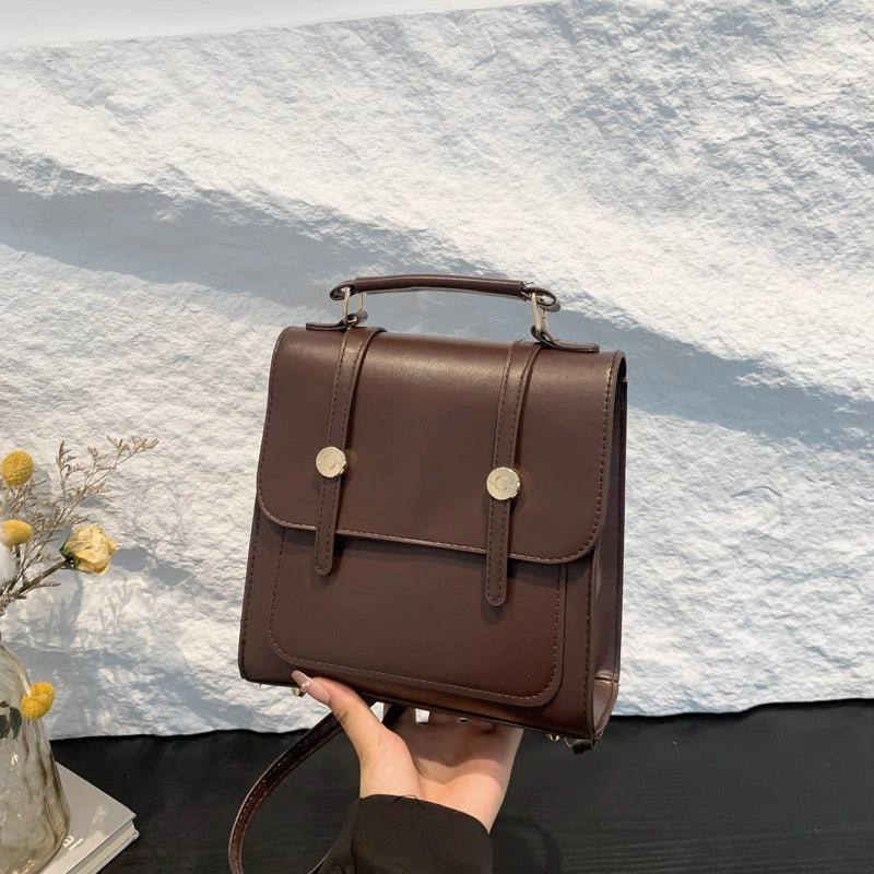Women's Medium Pu Leather Solid Color Vintage Style Preppy Style Square Magnetic Buckle Fashion Backpack2