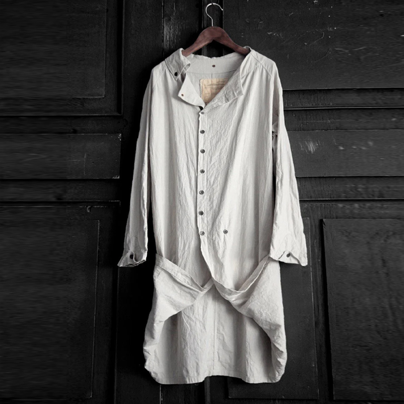Men's Linen Cotton Mid-Length White Shirt