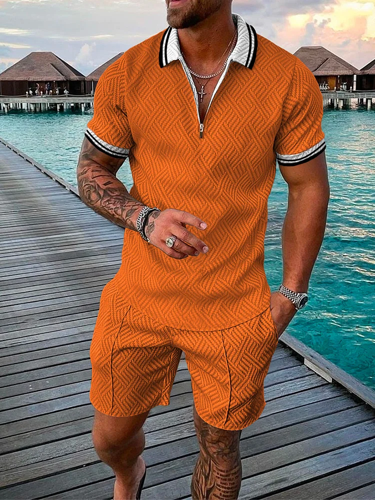 Men 'S Orange Short-Sleeved Polo Suit
