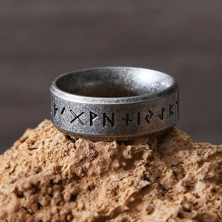 Coutureaura Vintage Viking Runes Stainless Steel Ring