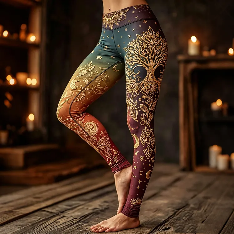 Women's Vintage Hippie Tribal Tree Of Life Pattern Casual Leggings