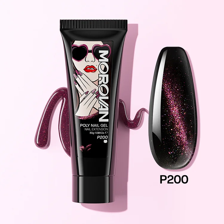 Black/Pink Glitter Cat Eye Poly Nail Gel 30ml