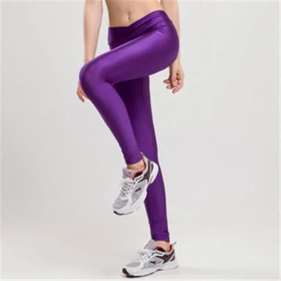 CUHAKCI  V High Waist Fitness Jegging Elastic Strtched Shiny Candy Color Push Up Trousers Workout Legging Women Sportswear Pants