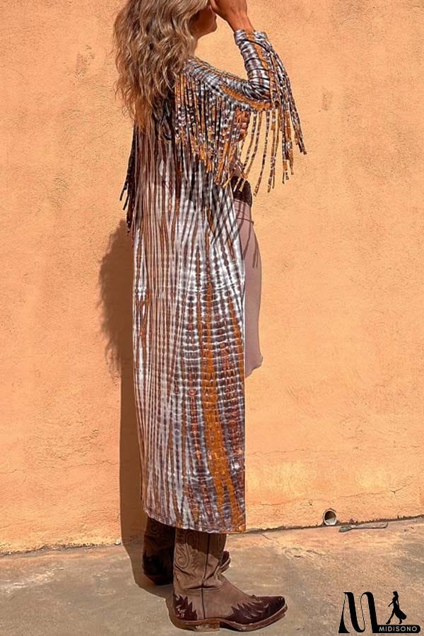 MidiSono - Evaluna Tie-dye Print Tassel Sleeve Midi Cover-up
