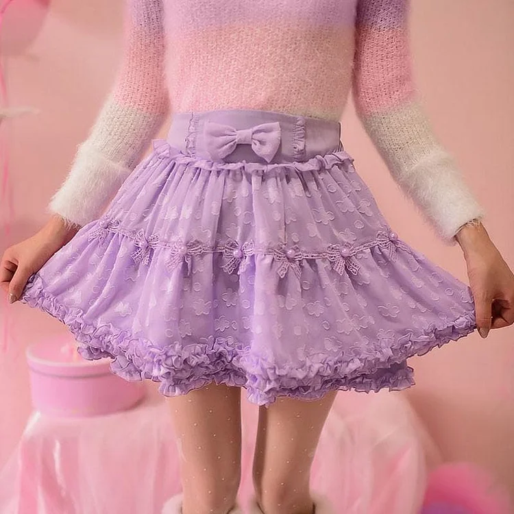S/M/L White/Purple Sweet Candy Fluffy Skirt SP153612