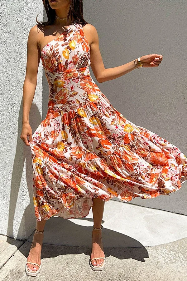 Sweet Sundae Floral One Shoulder Maxi Dress