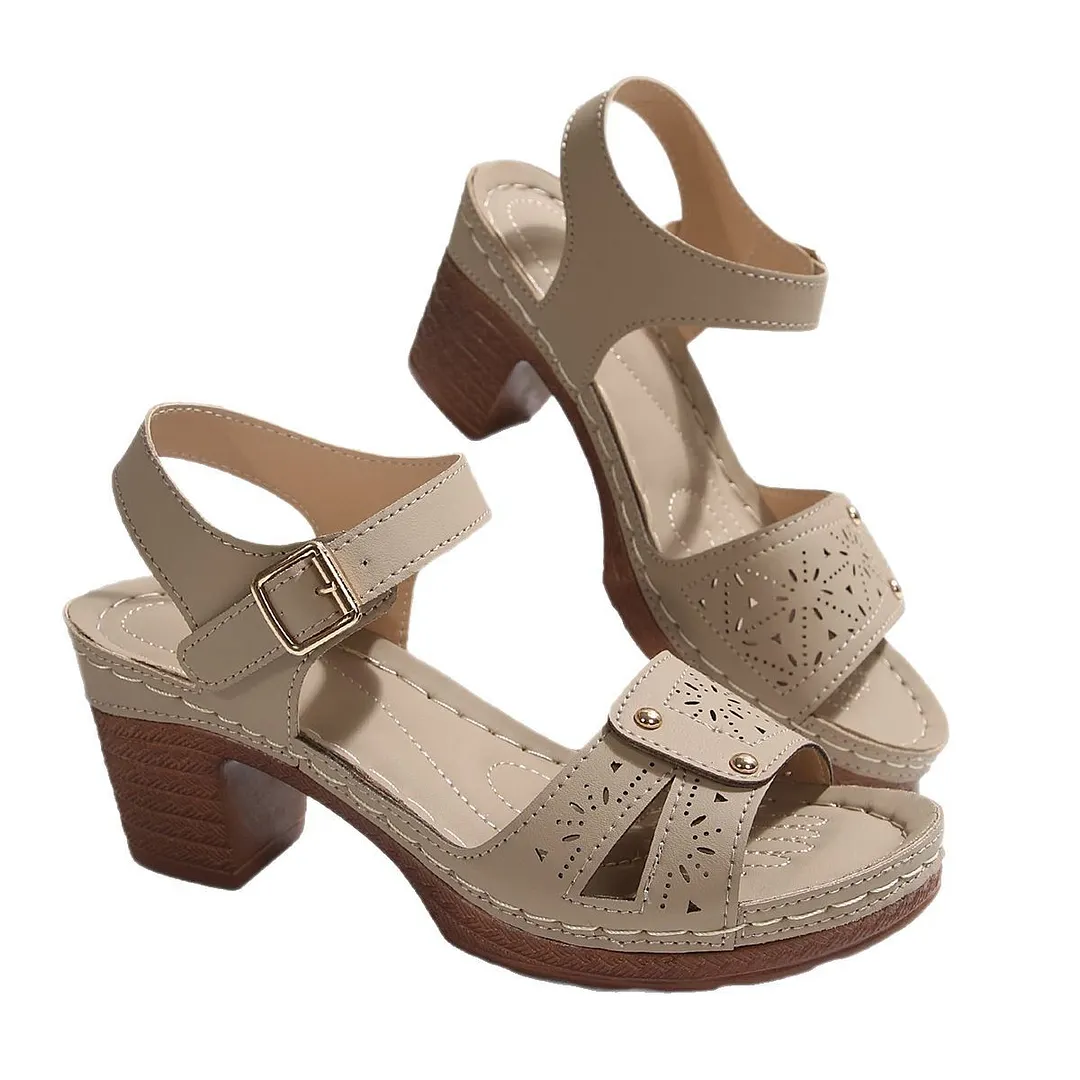 Breakj Breakj New One-Word With Slope Heel Sandals Women's Shoes Large Size Fish Mouth Slope And Thick-Soled Sandals