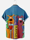 Men's Casual Fun Puppy Wine Glass Print Shirt