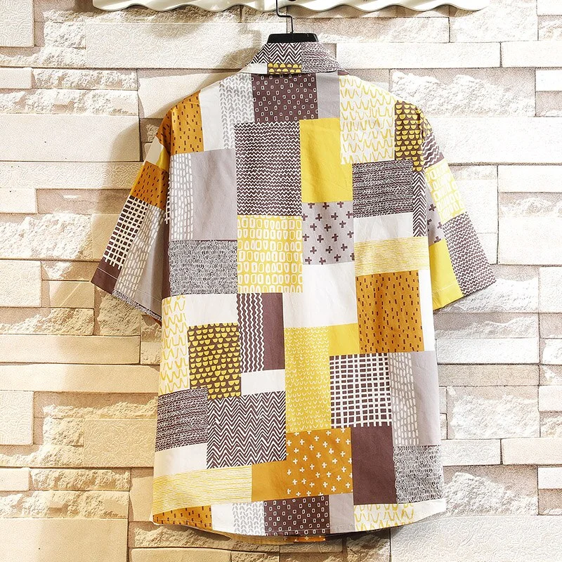 Brand 2021 Summer Plaid Men's Fashion Short Sleeve Loose Casual Plus OverSIZE M-4XL 5XL Hawaiian Beach Shirts