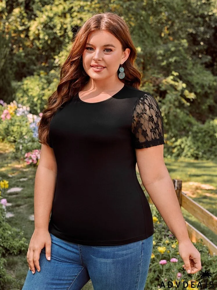 Plus Contrast Lace Tee