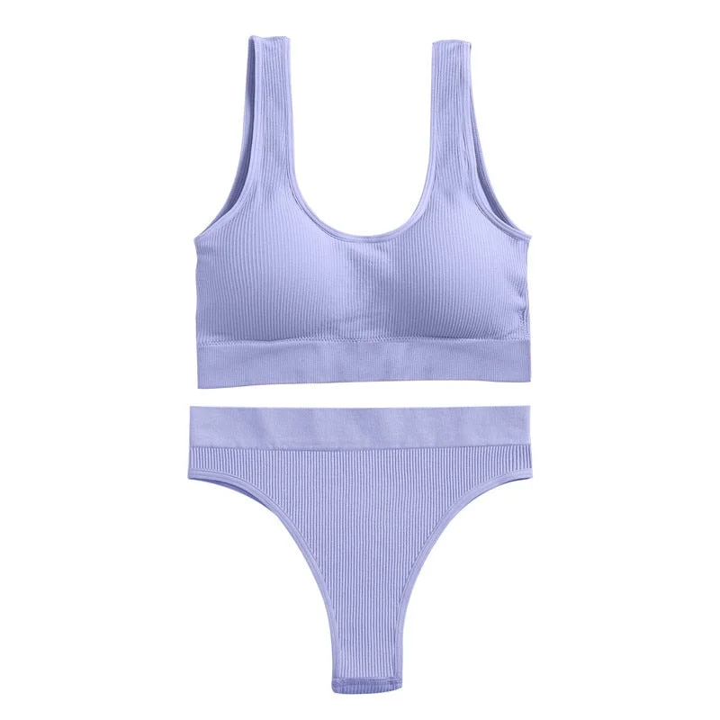 FINETOO Seamless Women Underwear Set Tops Set Panties Women Wireless Lingerie Suit Padded Bras S-XL Backless Bralette Lingeries