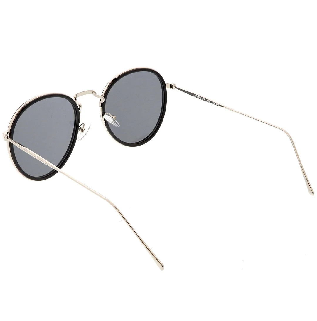 Modern Round glasses Engraved Slim Metal Arms Neutral Color Flat Lens