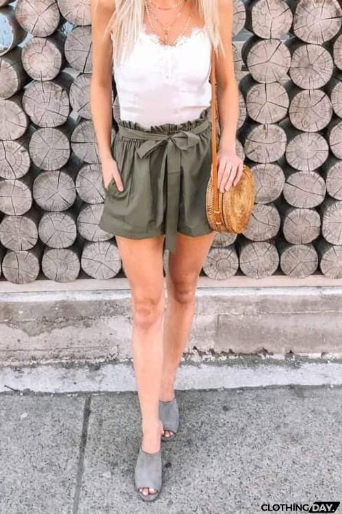 Bow Tie Elastic Waist Shorts