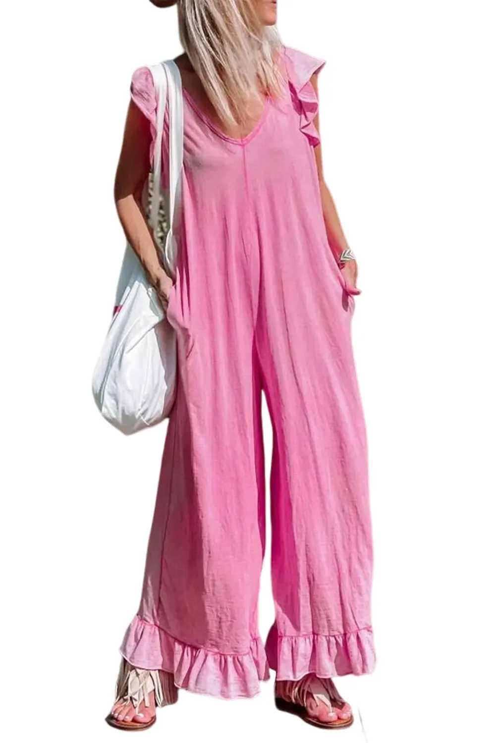 Rose Ruffled Wide Leg Jumpsuit