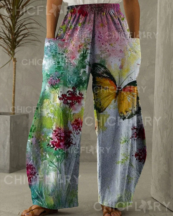 Women's Butterfly Print Loose Pants 