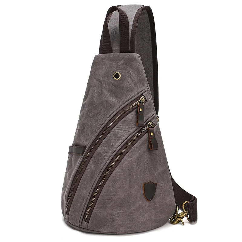 Men's Canvas Breast Bag Shoulder Messenger Bag Casual Multi-functional Small Crossbody Bag