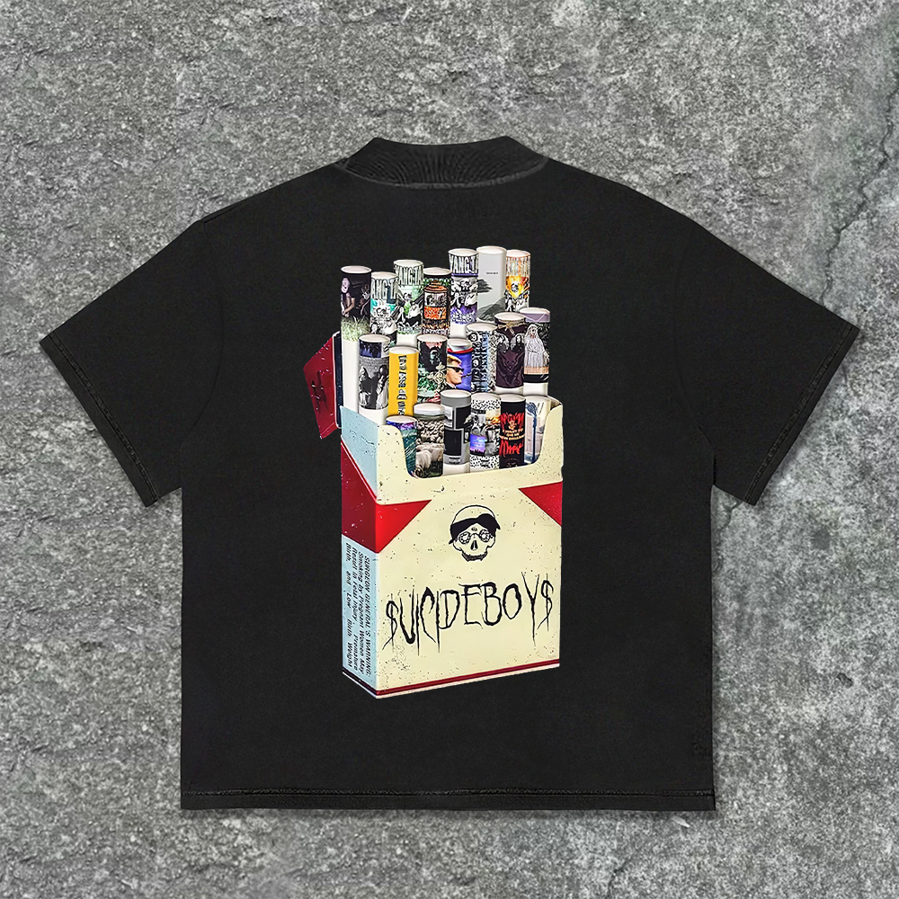 Vintage Cigarette Album Graphics Print Cotton T-Shirt - SOPULA