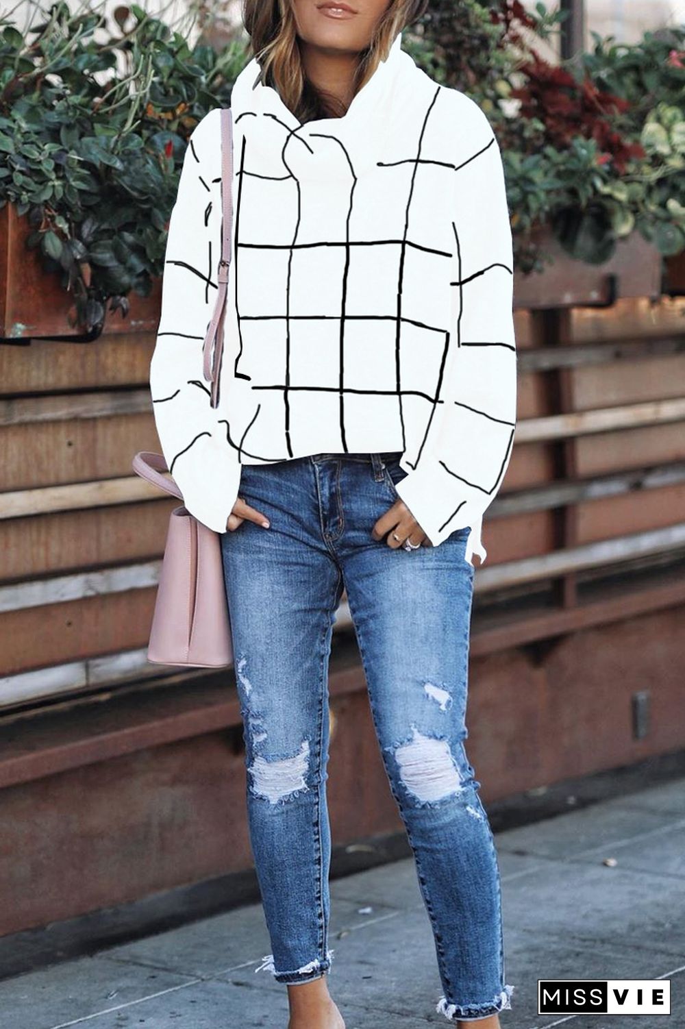 Turtleneck Plaid Casual Sweater