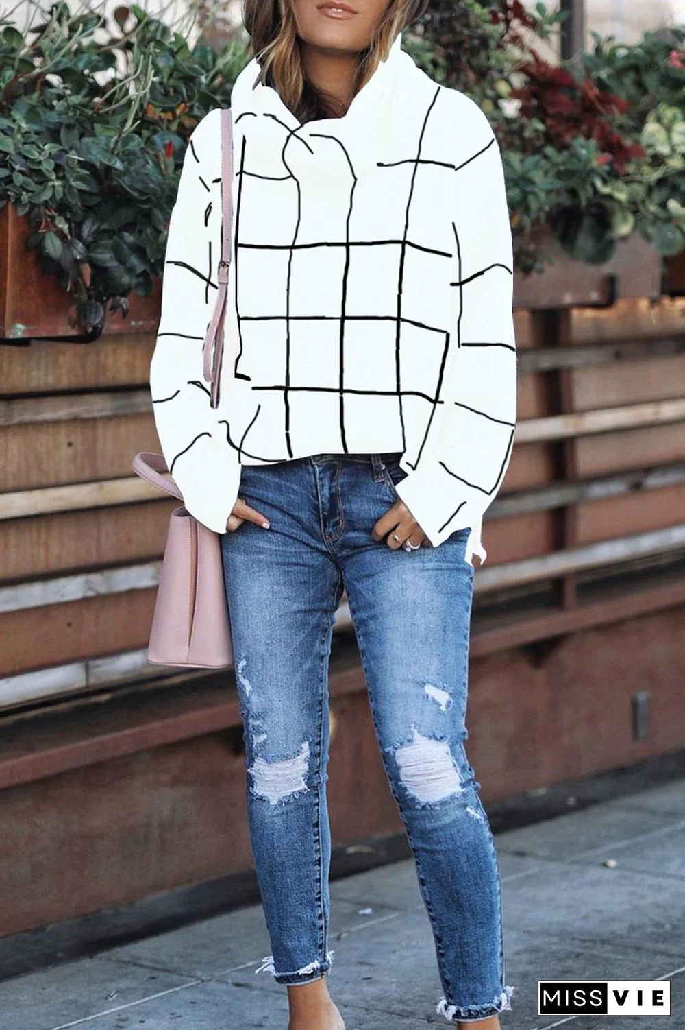 Turtleneck Plaid Casual Sweater