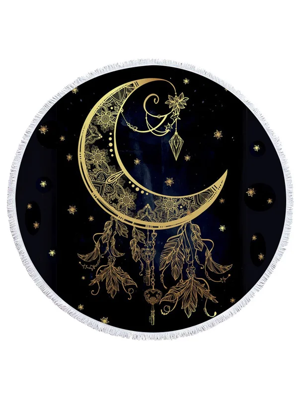 Golden Print Round Shape Tasseled Soft Beanch Mat