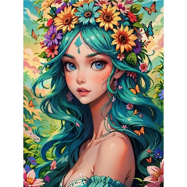 Wreath And Girl 30*40CM (Canvas) Full Round Drill Diamond Painting gbfke