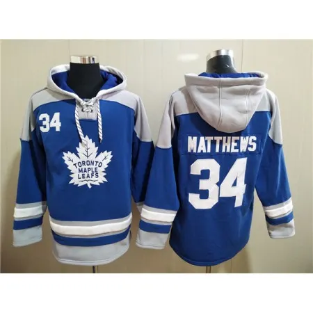 Men's Toronto Maple Leafs #34 Auston Matthews Blue Ageless Must-Have Lace-Up Pullover Hoodie W4QC