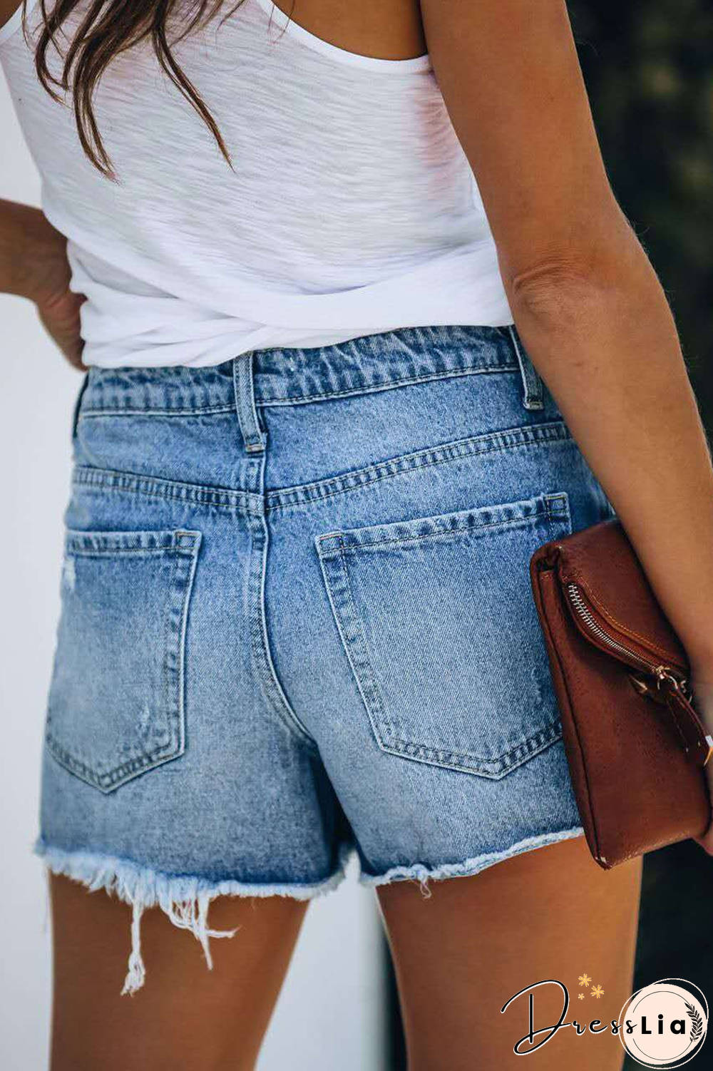 Denim Distressed Mid Wash Casual Shorts