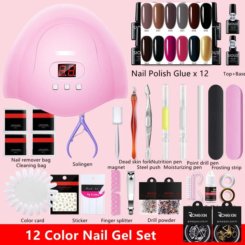 Nail Set UV LED Lamp Dryer with 12 Pcs Nail Gel Polish Kit Soak Off Manicure Tools Set Electric Nail Drill Nail Tools-Nail Inspo
