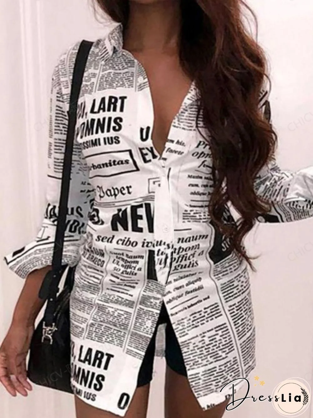 Women Casual Text Letters Autumn Polyester Natural Micro-Elasticity Regular Fit Mid-long Regular Size Blouse