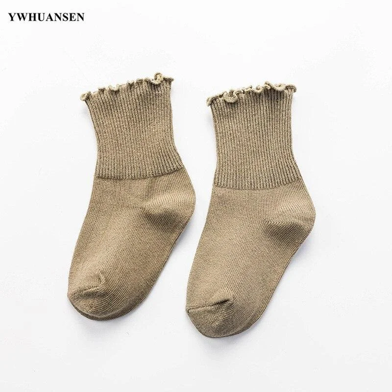 YWHUANSEN 1 to 8 Yr 10 Colors Spring Autumn Children's Socks Candy-colored Cotton Socks For Girls Ruffle Edge Kids Socks Toddler