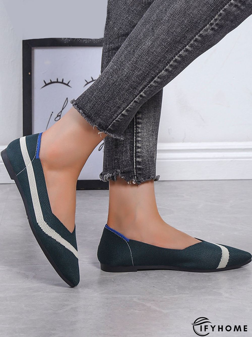 Trendy Knitted Color Contrast Pointed Toe Flats | IFYHOME